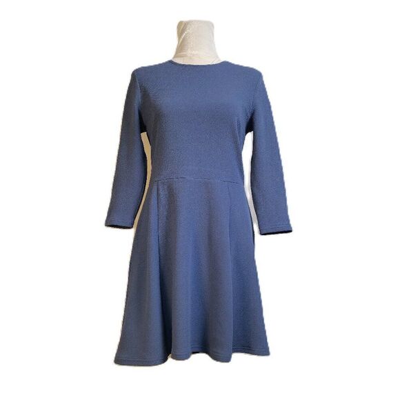 H&M Divided Blue Fit & Flare Dress | Size 10 | 3/4 Sleeve | Office to Evening - Picture 1 of 13